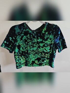 Sequin Crop Top - Green/Black